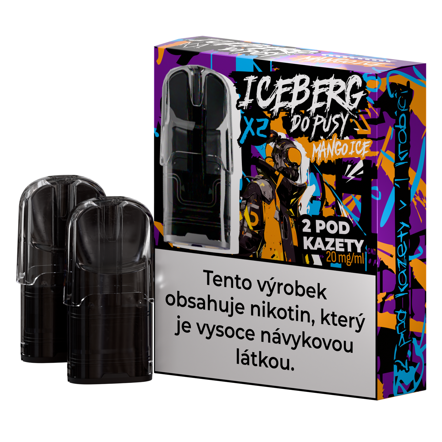 Packaging of Iceberg Do Pusy Pods showcasing colorful design with black vape cartridges.