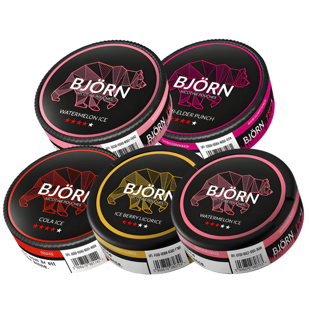 Detail close-up of colorful cans featuring various flavors on a white background
