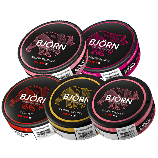 Detail close-up of colorful cans featuring various flavors on a white background