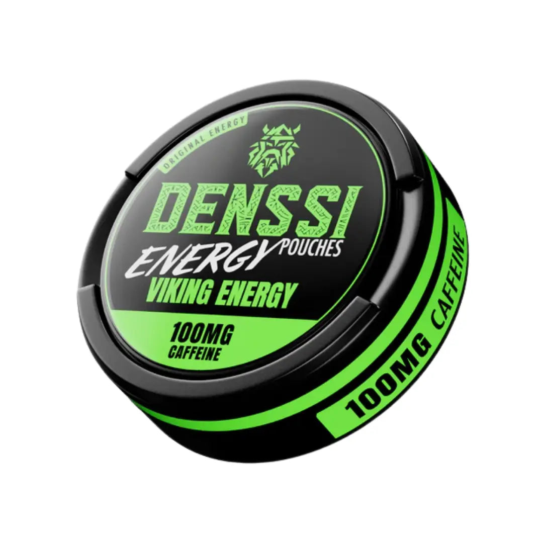 Detail close-up of Denssi Energy foam in a black and green circular tin with a screw top and label design