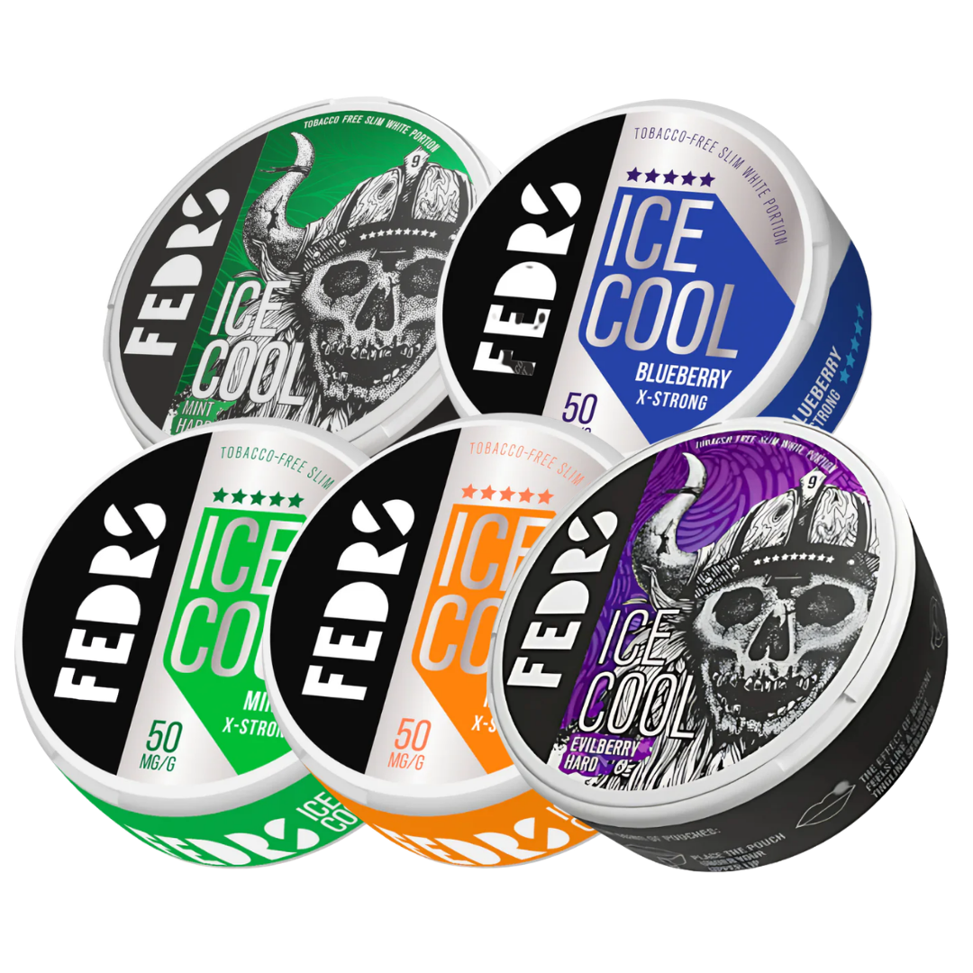 Front view of colorful cans of Fedrs Mixpack in green, orange, purple, and black with graphic designs.