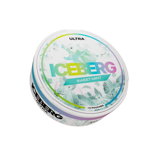 Packaging shot of Iceberg Sweet Mint with colorful design and brand logo on a white background.