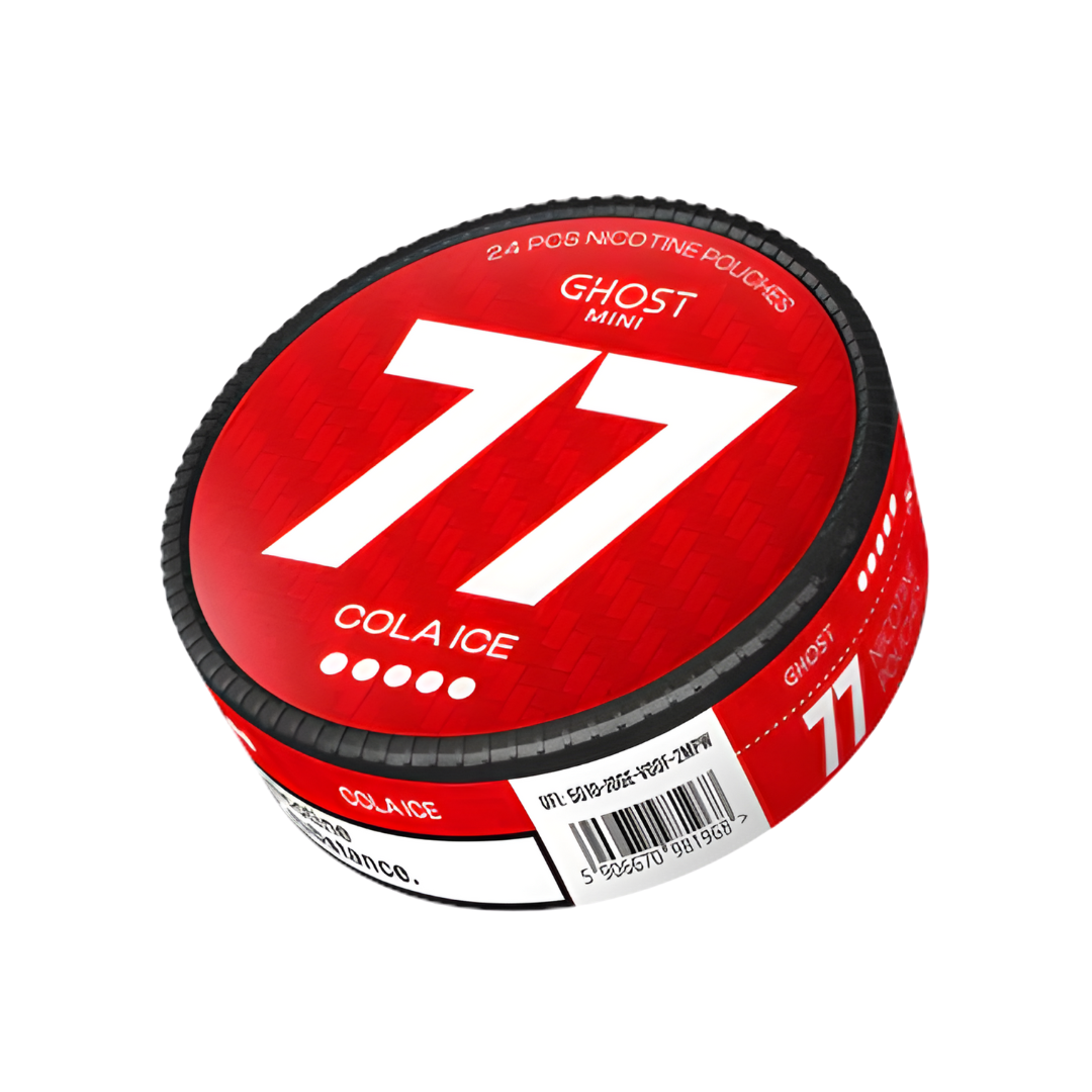 Front view of the red can featuring the number 77, with a white background and a circular shape.
