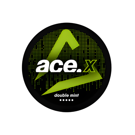 Circular Ace X logo in green and black with stylized text on a transparent background
