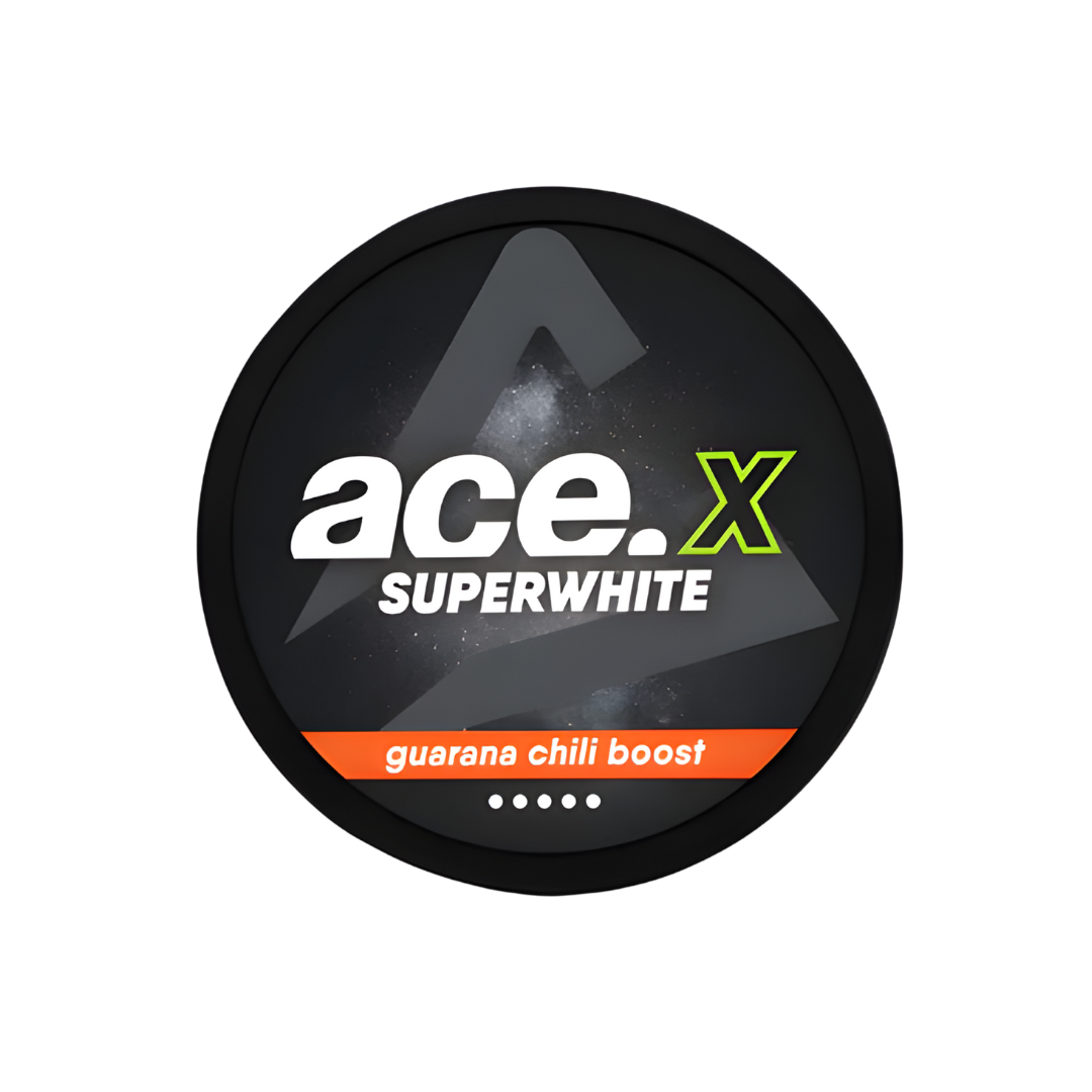 Front view of the circular black and white container featuring the ace.X brand logo and product name.