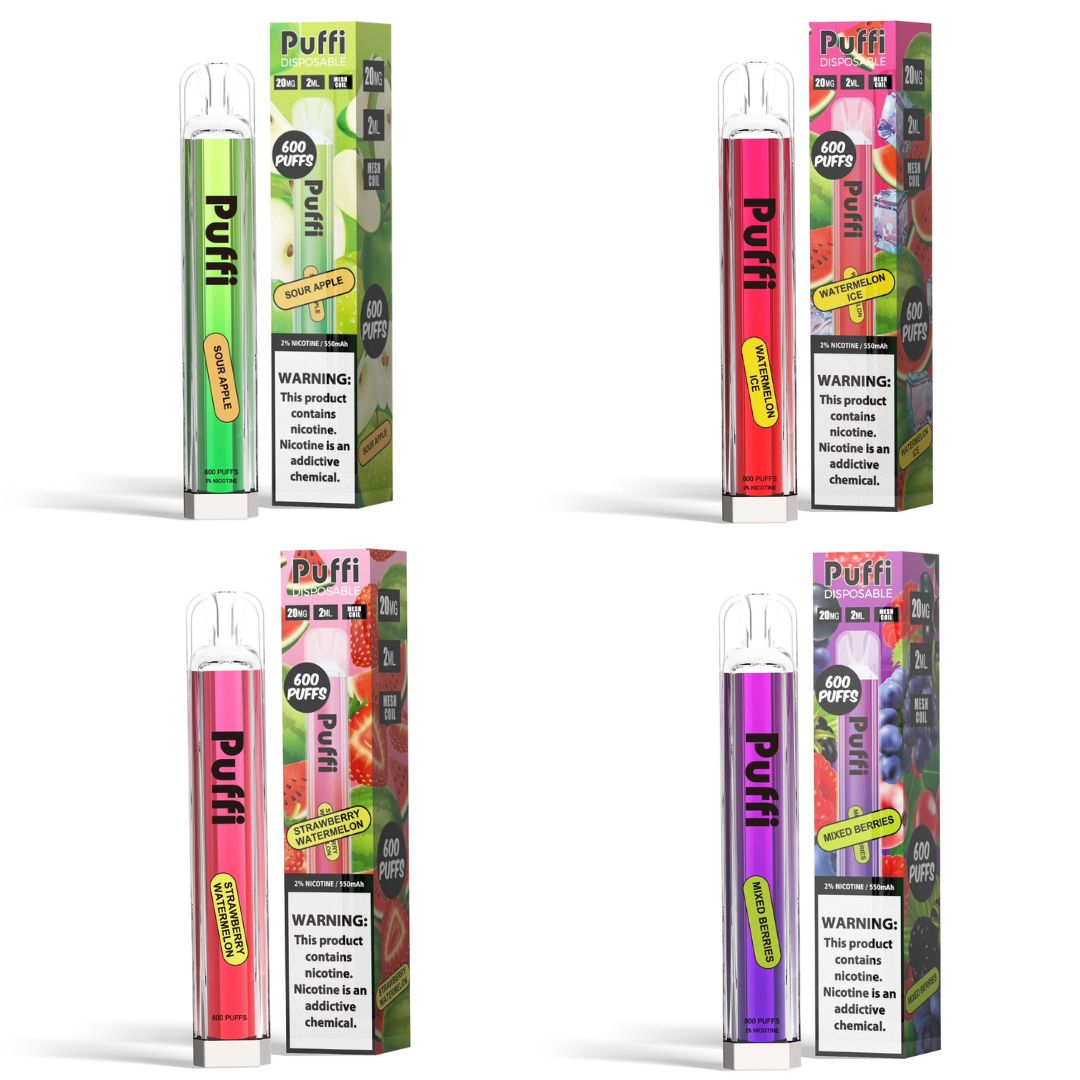 Packaging shot of colorful vape pens in green, pink, purple, and yellow, showcasing a variety pack design.