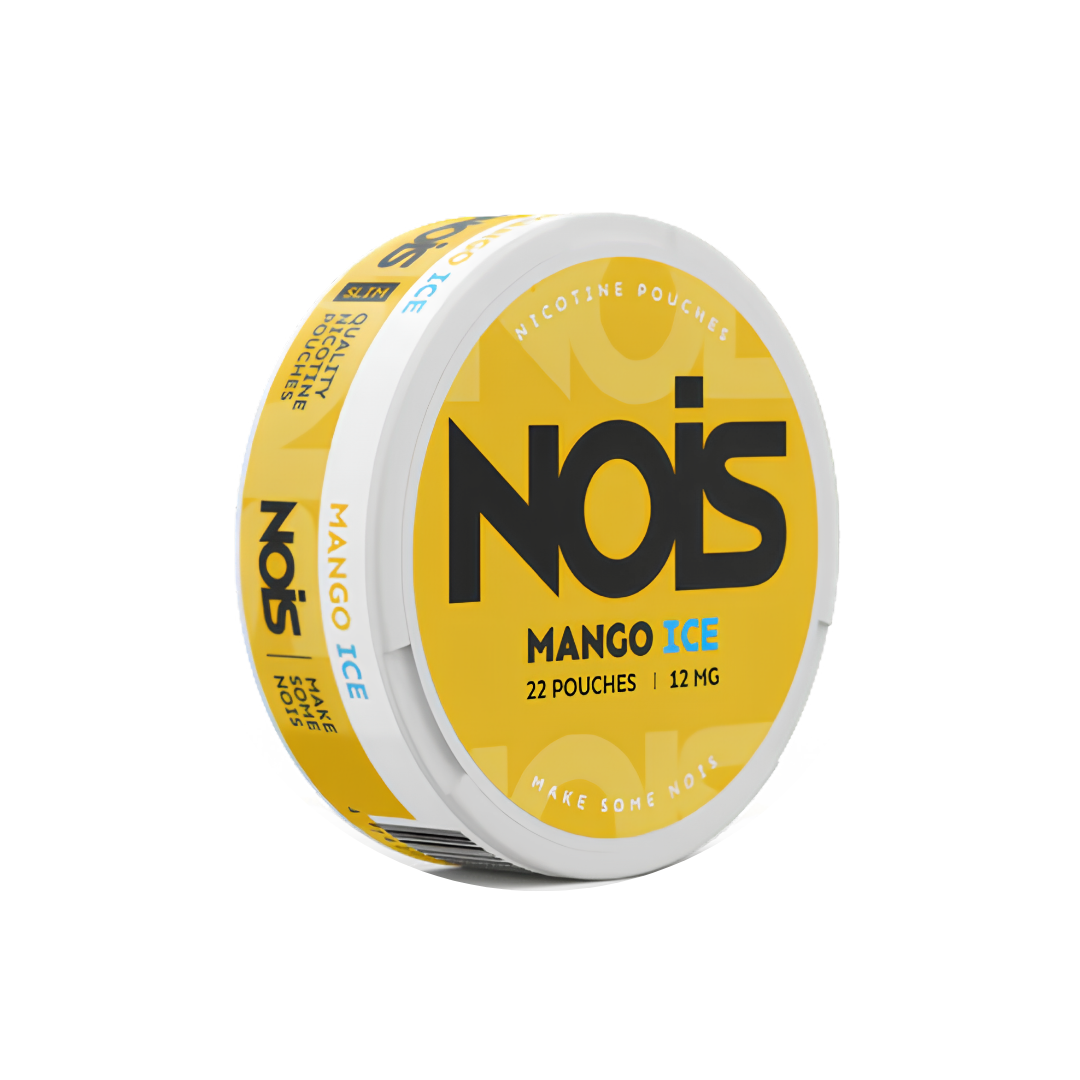 Side view of a yellow round container with label text and brand logo on a white background.