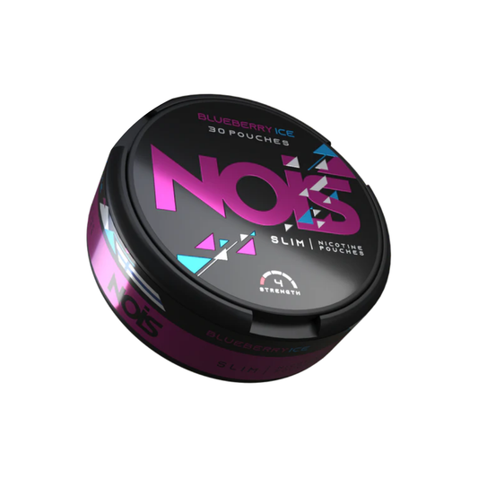 Detail close-up of the NOIS product container in black, pink, and purple with a colorful design.