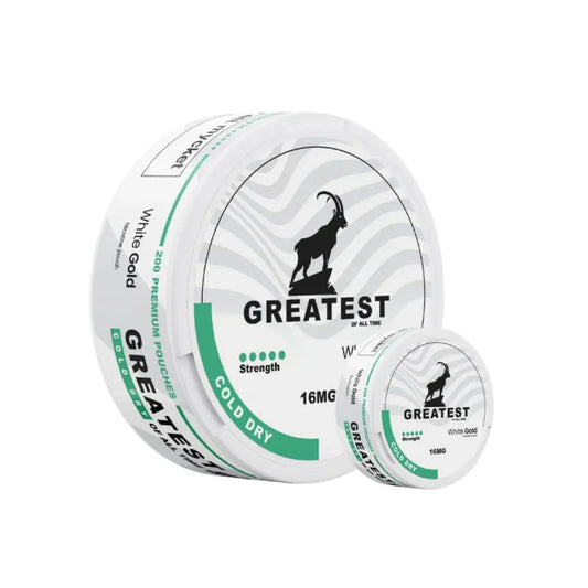 Detail close-up of the Greatest Mega Can featuring a zebra pattern, logo, and label text in green and black.