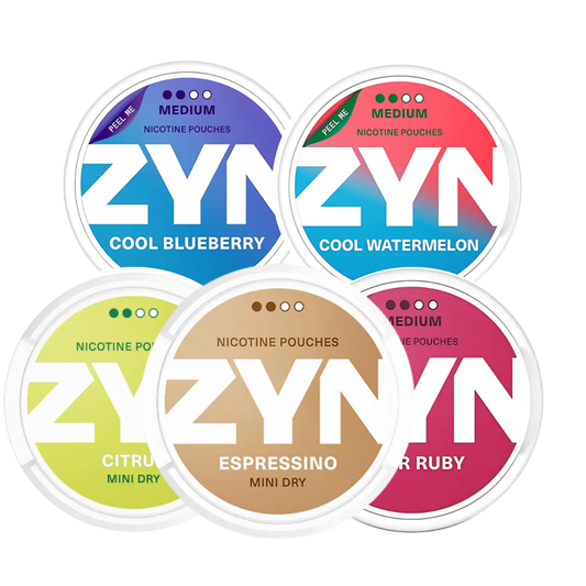 Packaging shot of Zyn Mixpack showcasing colorful flavor labels on circular containers.