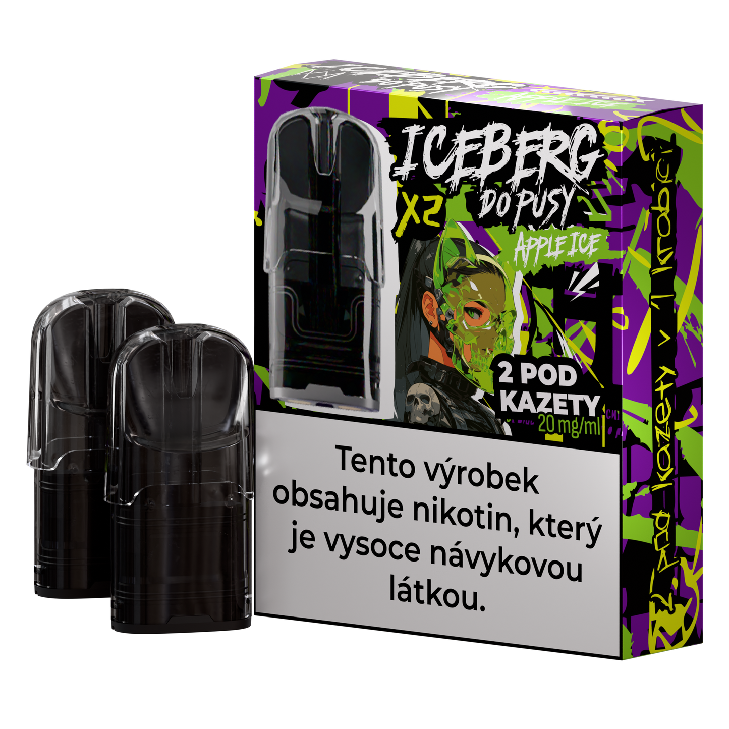 Packaging of Iceberg Do Pusy Pod – Apple Ice showing two candy packs in black, purple, and green colors.
