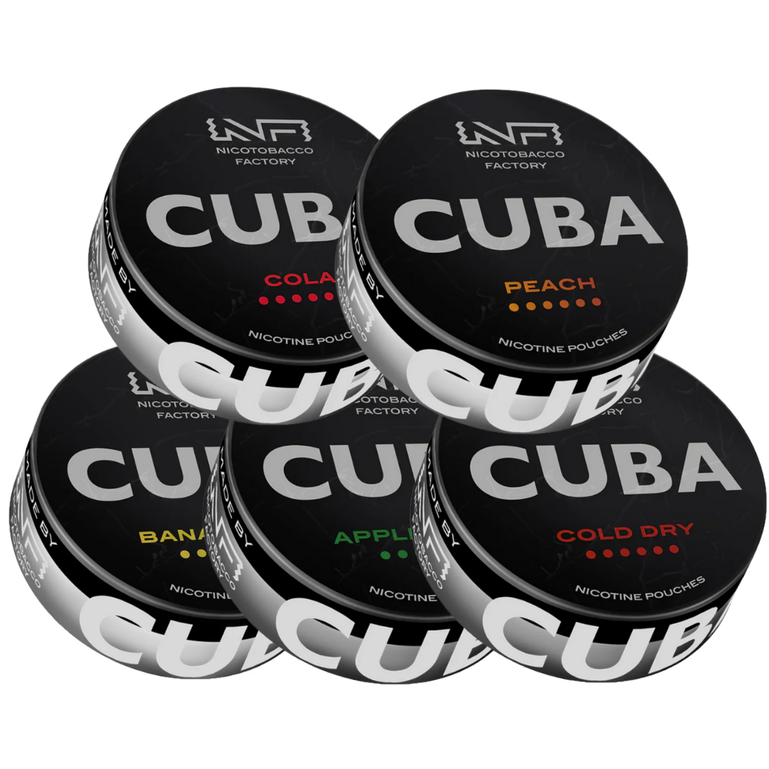 Front view of Cuba Black fragrance cans in a variety pack, showcasing bold colors and different scents.