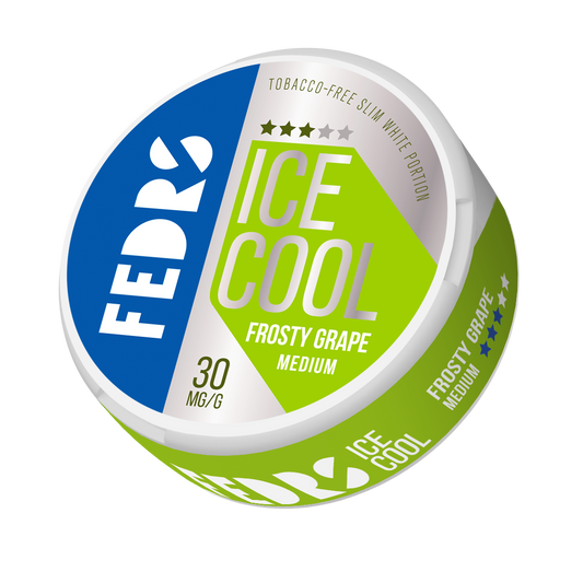 Front view of the ice cool can featuring blue, green, and white colors with a label design and brand logo
